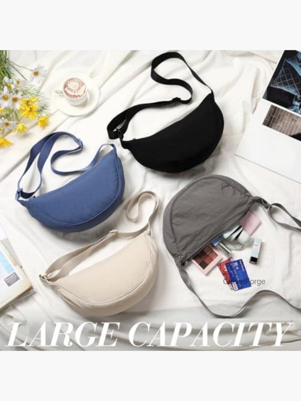 4 Pack Nylon Crescent Crossbody Bags Set Half Moon Shape Sling Travel Shoulder - Picture 5 of 6